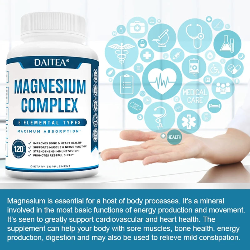 Magnesium 6-in-1 Complex - High Absorption Support for Muscles, Nerves, Heart & Bones