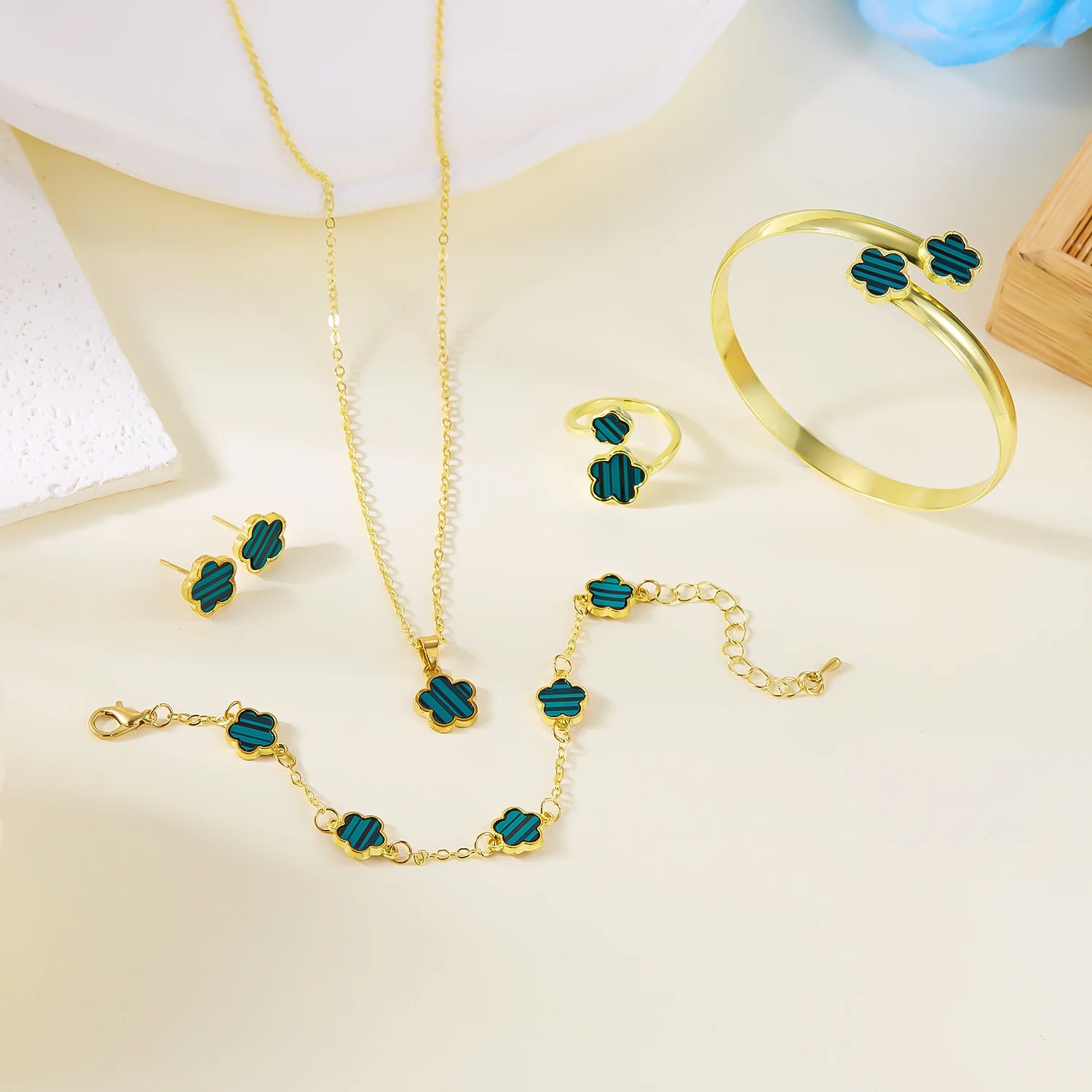 Colorful Enamel Plum Blossom Bracelet Set – Lucky Flower Jewelry
