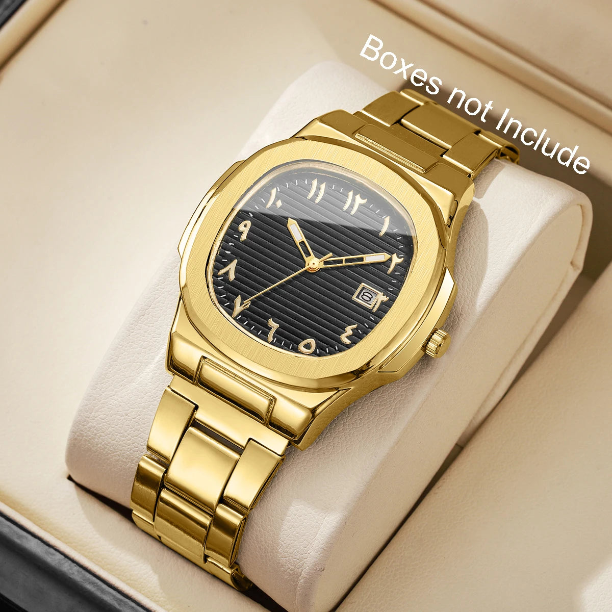 Luxury Men's Square Dial Quartz Watch – Stainless Steel Business Watch with Calendar