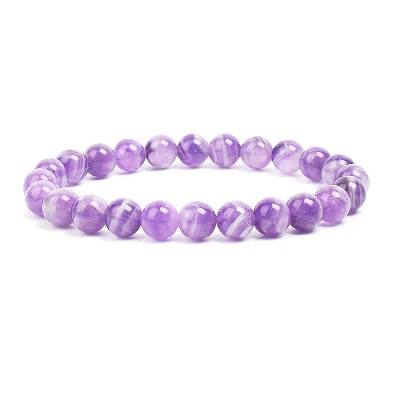 Natural Stone Beads Bracelet – Amethyst, Quartz, Jade & Agate Healing Bangle