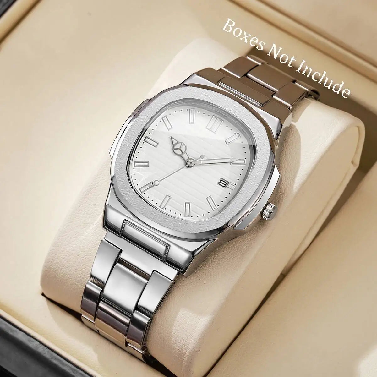 Luxury Men's Square Dial Quartz Watch – Stainless Steel Business Watch with Calendar