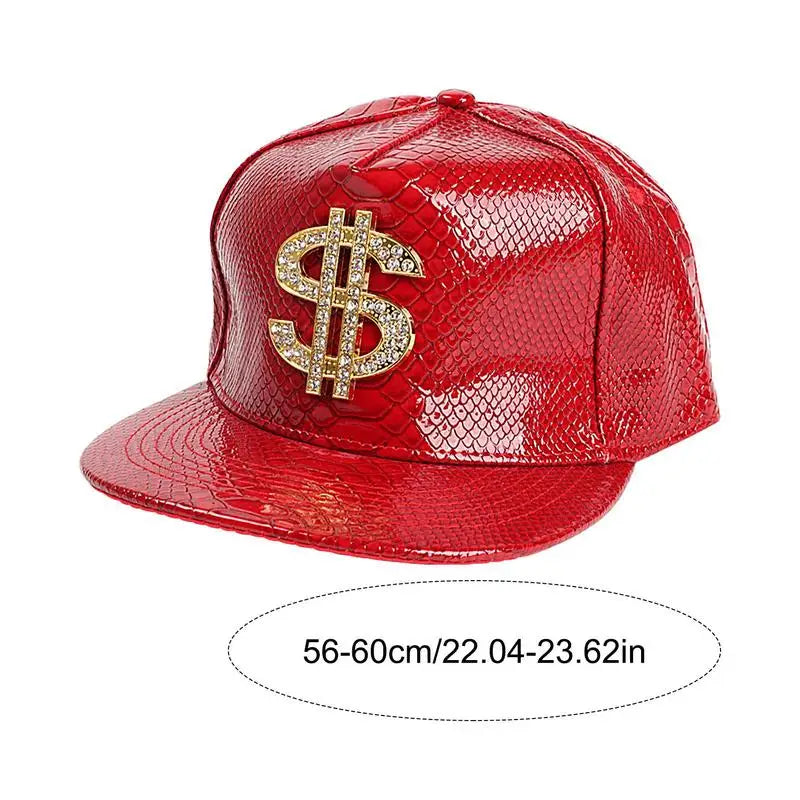 Gold Dollar Sign Hip-Hop Cap - Crocodile Texture Flat Brim Hat for Break Dance & Street Style