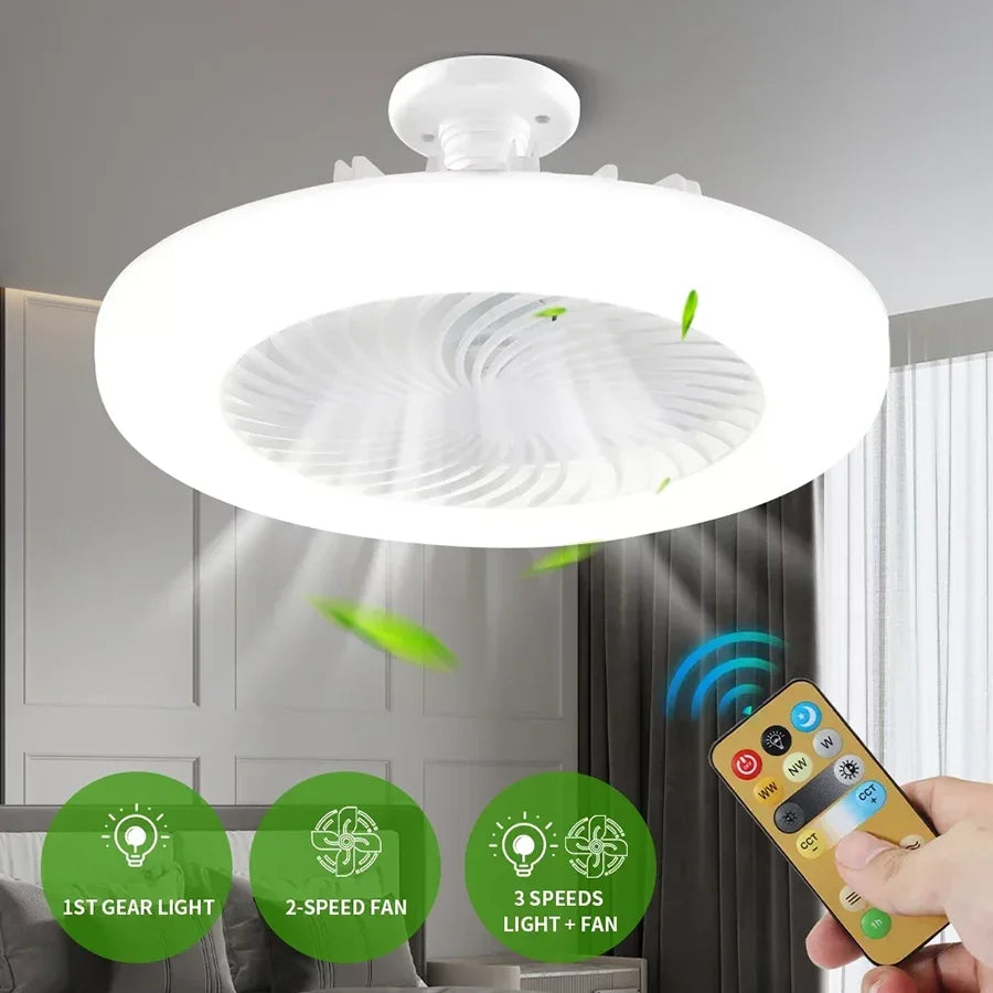LED Smart 3-in-1 Ceiling Fan Light – Remote Control, 3 Speeds, E27 Socket for Bedroom & Living Room