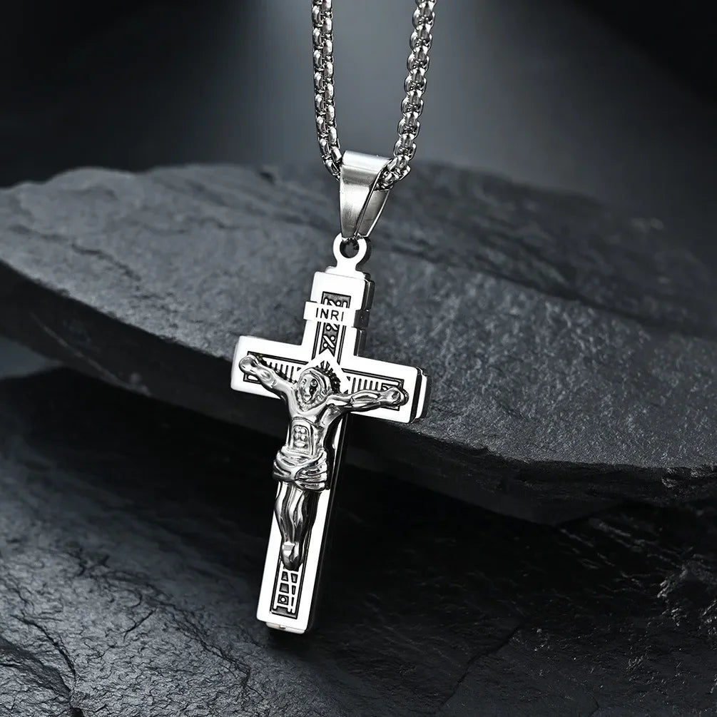 Hip Hop Cross Necklace for Men - Gold & Silver Religious Jesus Pendant Jewelry Gift