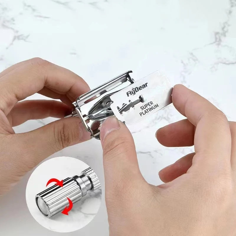 Professional Folding Straight Razor - Stainless Steel Barber Shaver with 10 Blades