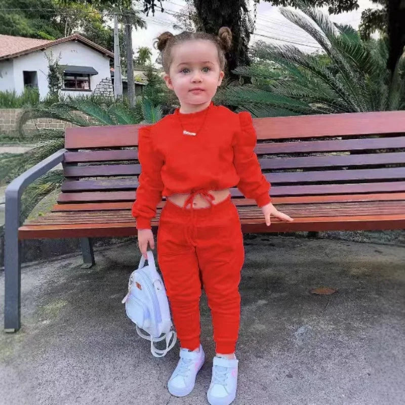 Girls Fall Outfit Set - Crop Top & Sport Pants 2-Piece Athleisure (Ages 1-7)