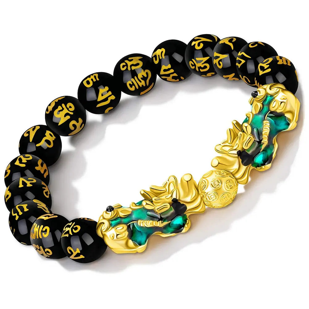 Feng Shui Wealth Pixiu Bracelet Men Women Black Obsidian Beads Chakra Meditation Yoga Bracelet Change Color Pi Xiu Jewelry Gift