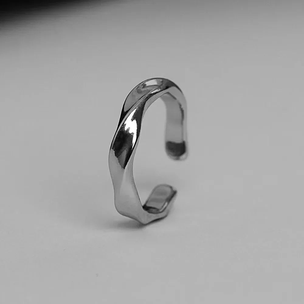 Adjustable Metal Twist Ring - Simple Open Finger Ring for Men & Women Wedding Jewelry