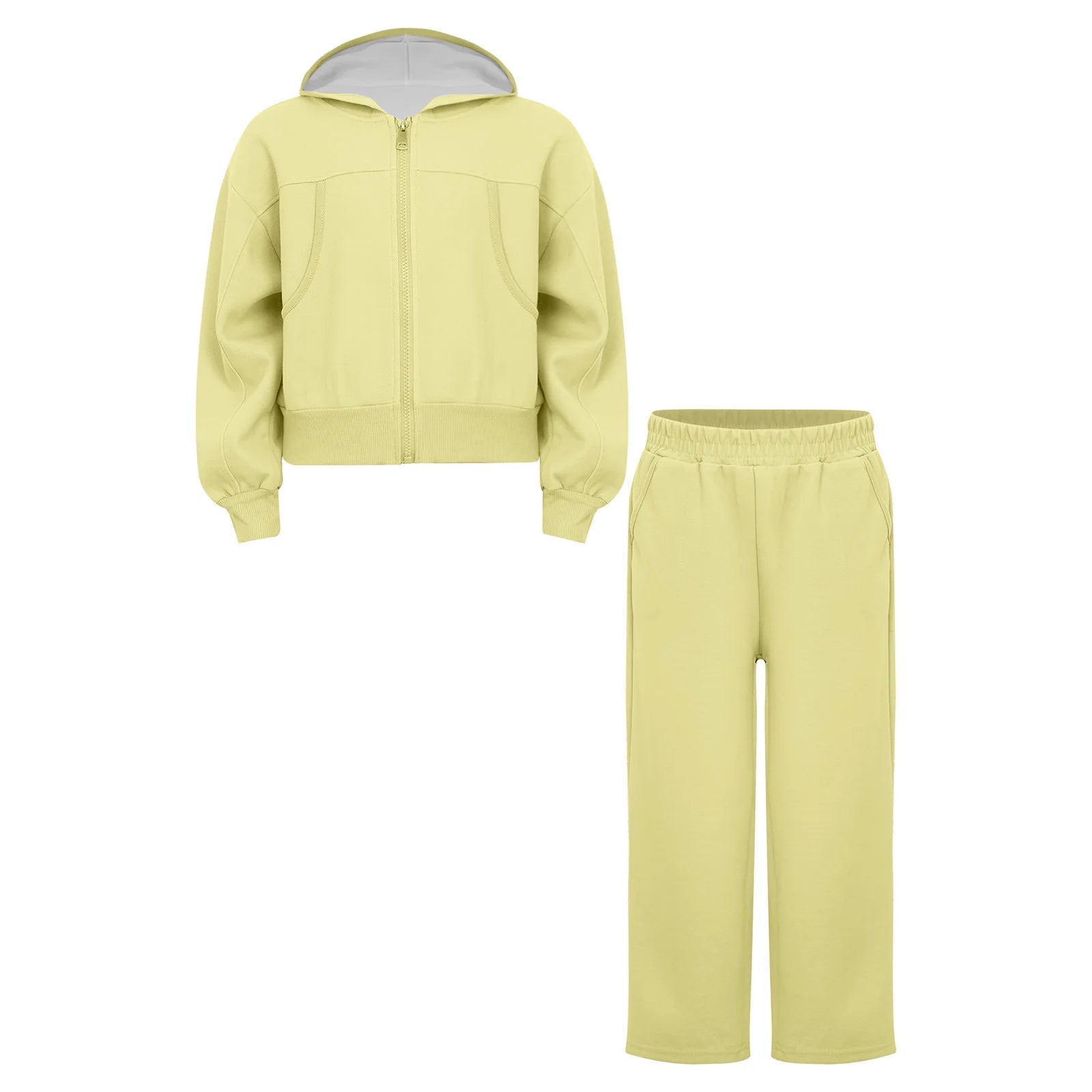 Girls Athletic Tracksuit Set - Hooded Jacket & Wide-Leg Pants for Sports & Active Wear (Ages 5-13)