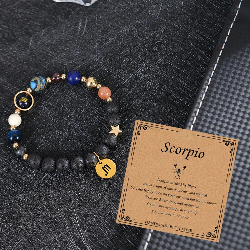 Zodiac Crystal Stone Bracelet for Women - 12 Constellation Charm Birthday Gift
