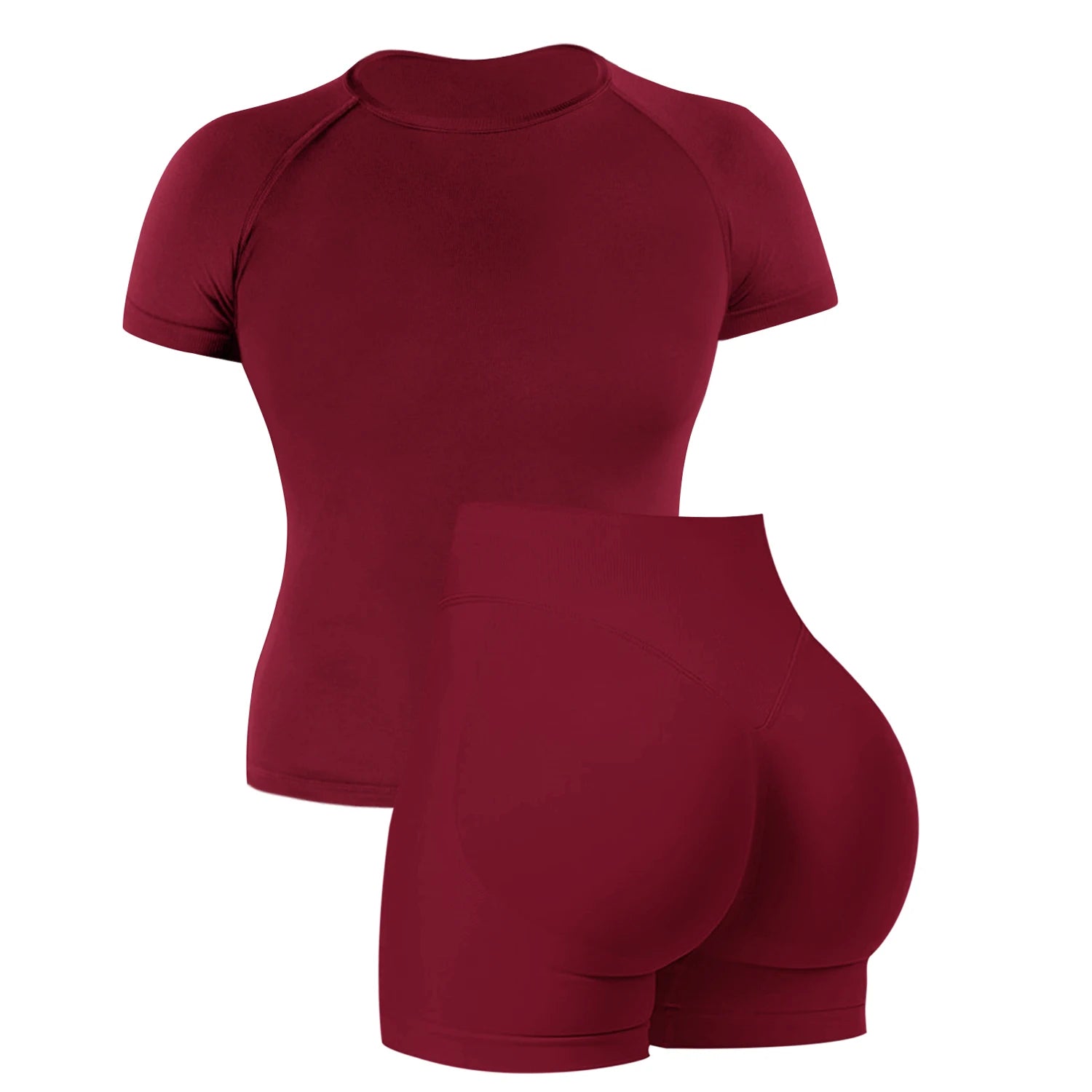 Women's 2-Piece Seamless Workout Set - Crop Top & Butt-Lifting Shorts