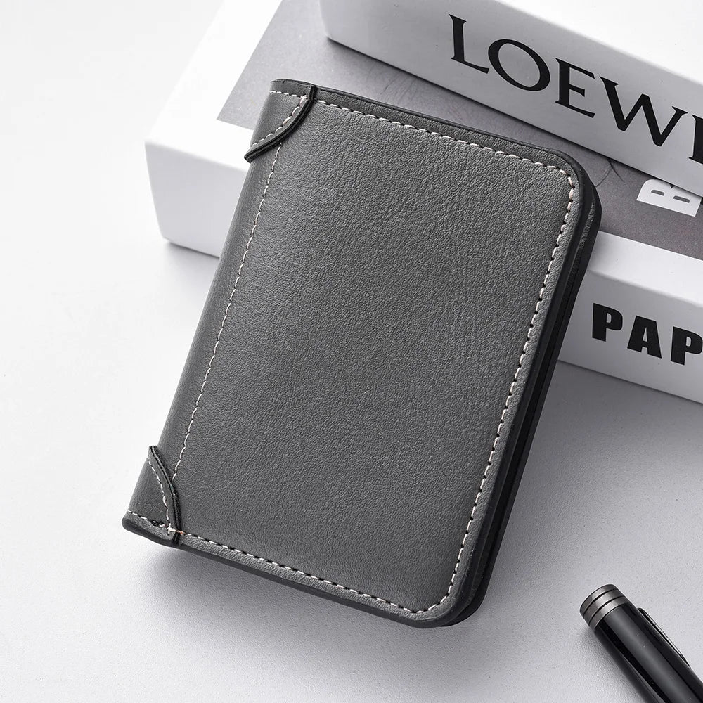 Men's Slim Leather Credit Card Wallet - Ultra-Thin Minimalist Card Holder