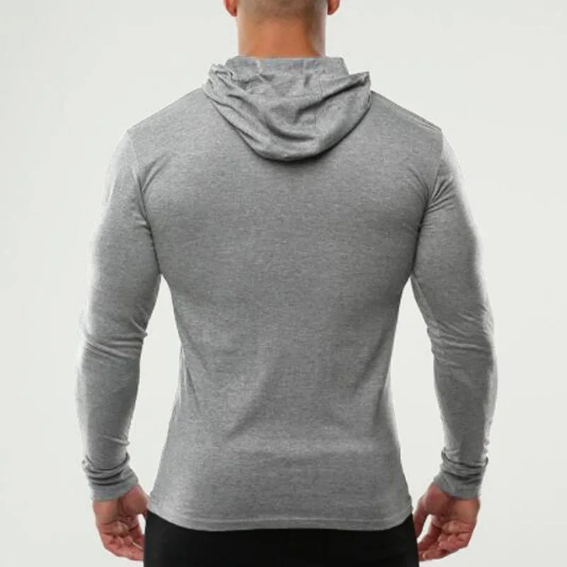 Men's Hooded Fitness Shirt - Long Sleeve Slim Fit Workout Top for Gym & Running