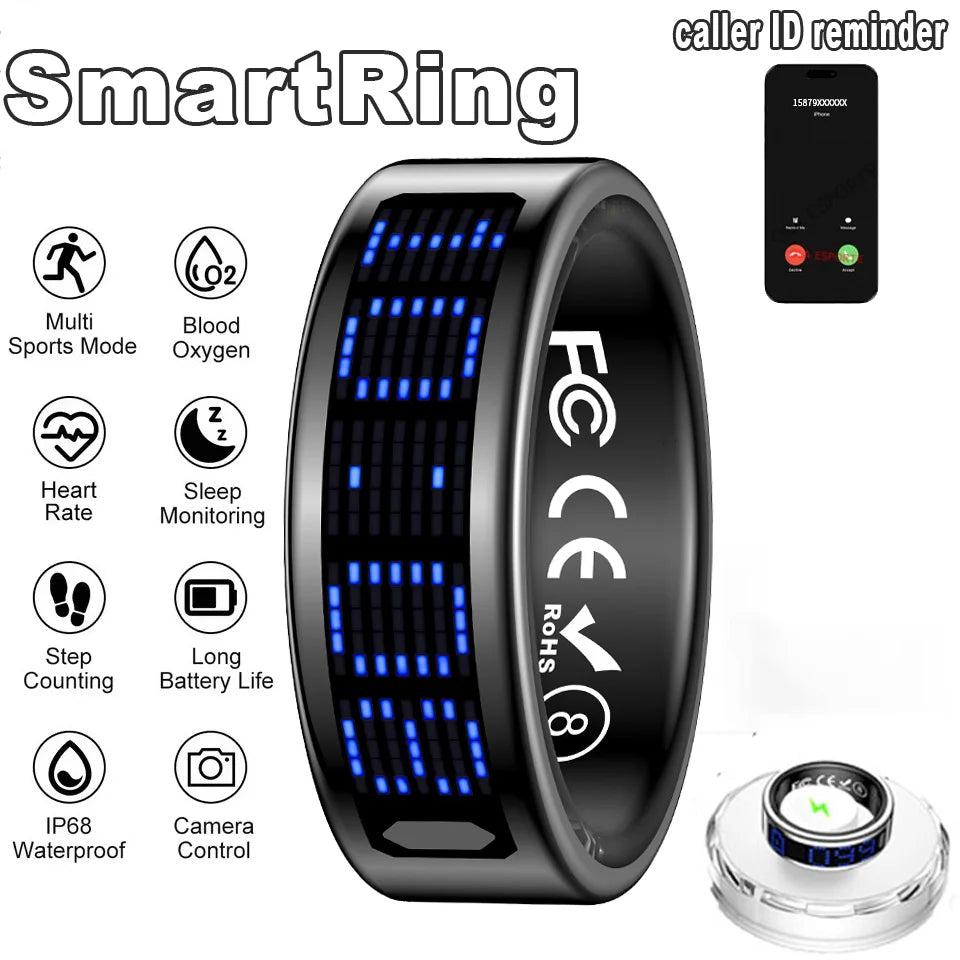 Smart Ring 2026 New Men Women IP68 WaterProof LED Display Screen Multi-Sport Mode Heart Rate Sleep Oxygen Monitoring Smartring