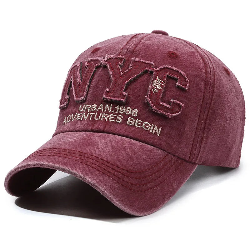 Vintage NYC Letter Baseball Cap - Washed Cotton Snapback Hat for Men & Women
