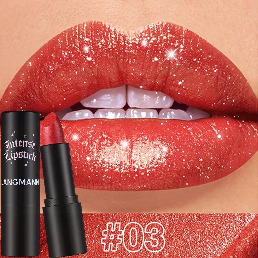 Shimmer Coral Metallic Lipstick - Glitter Diamond Waterproof Lip Gloss