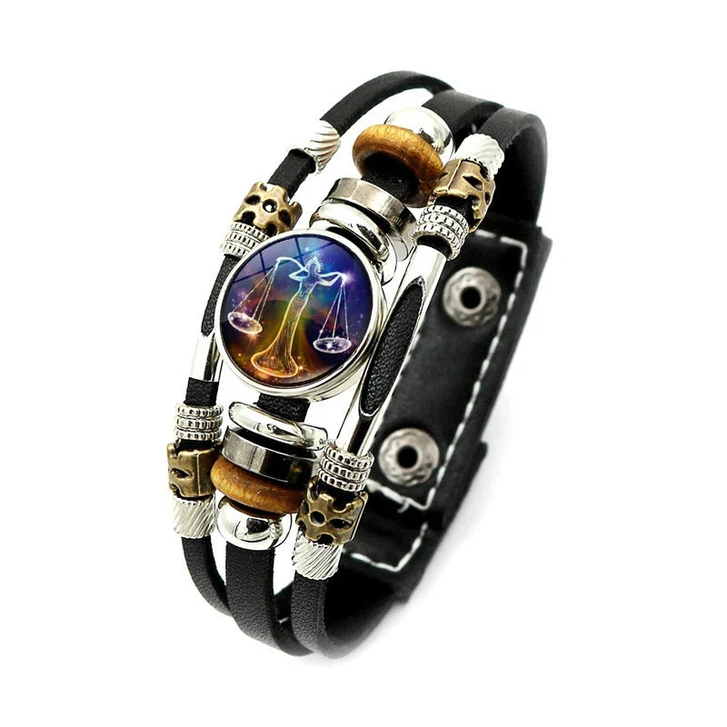 Zodiac Constellation Bracelet – 12 Signs Leather Snap Button Bracelet for Men & Women