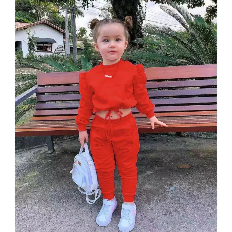 Girls Fall Outfit Set - Crop Top & Sport Pants 2-Piece Athleisure (Ages 1-7)