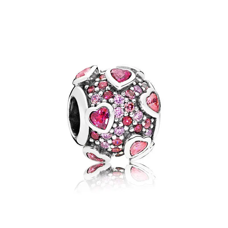 925 Sterling Silver Pink Zircon Valentine's Day Charm Bead for Bracelets