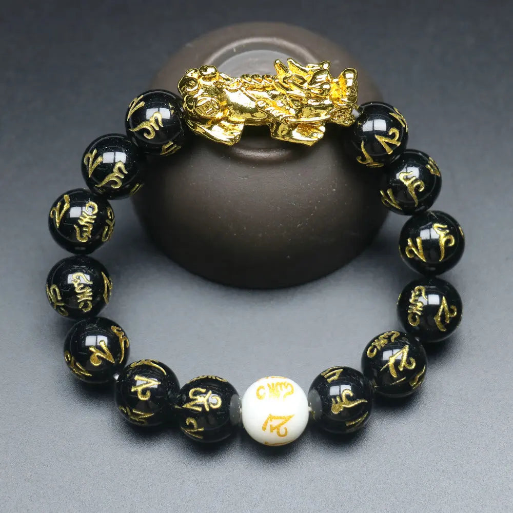 Feng Shui Wealth Pixiu Bracelet Men Women Black Obsidian Beads Chakra Meditation Yoga Bracelet Change Color Pi Xiu Jewelry Gift
