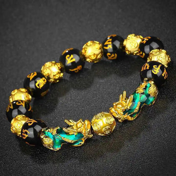 Feng Shui Wealth Pixiu Bracelet Men Women Black Obsidian Beads Chakra Meditation Yoga Bracelet Change Color Pi Xiu Jewelry Gift