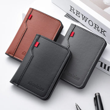 Men's Slim Leather Credit Card Wallet - Ultra-Thin Minimalist Card Holder