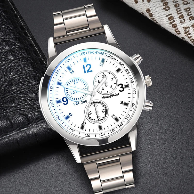 Men's Business Watch - Stainless Steel Band Quartz Wristwatch with Bracelet Set