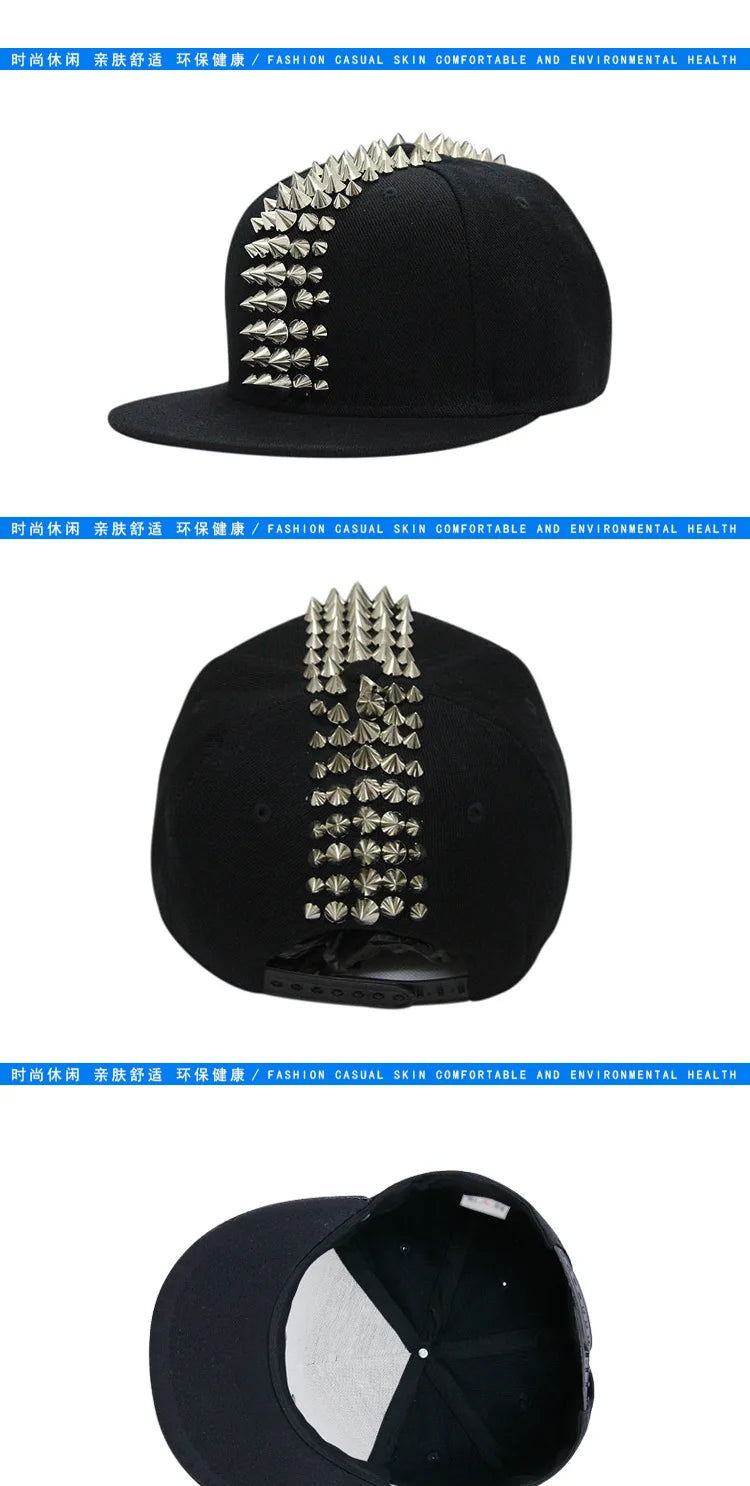 Five Row Rivet Baseball Cap - Hip-Hop Flat Brim Hat for B-Boy Street Dance & Break Dance