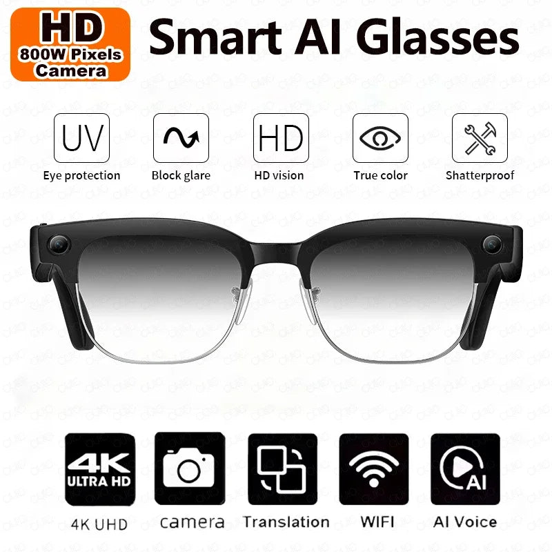 Smart AI Translation Glasses - 4K Camera, Bluetooth Music, Object Recognition & Voice Recording