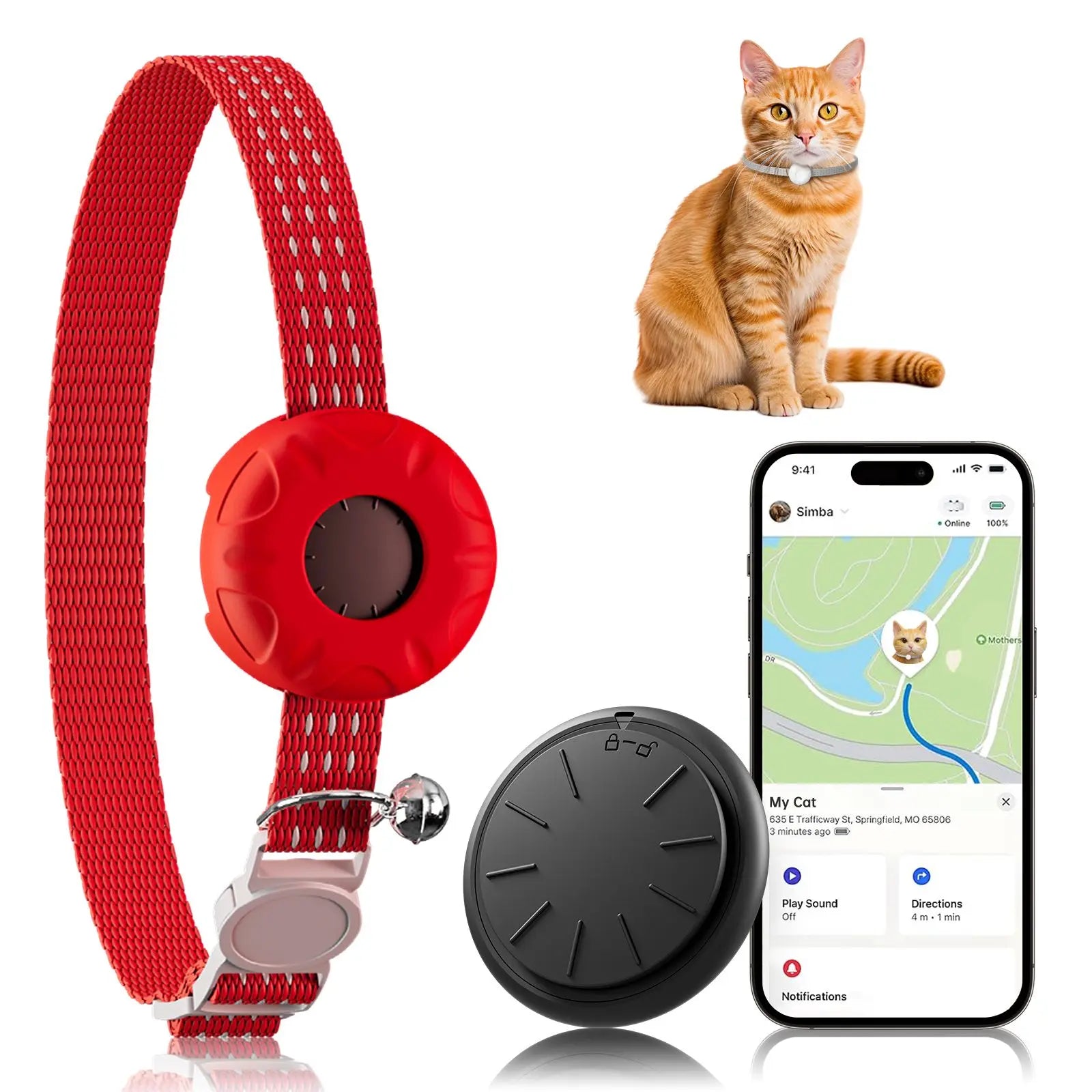GPS Tracker for Cats – Waterproof Pet Tracker Collar with Elastic Buckle (iOS Only)