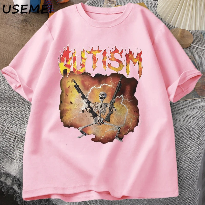 Autistic Funny Skeleton T-Shirt – Unisex Graphic Harajuku Streetwear