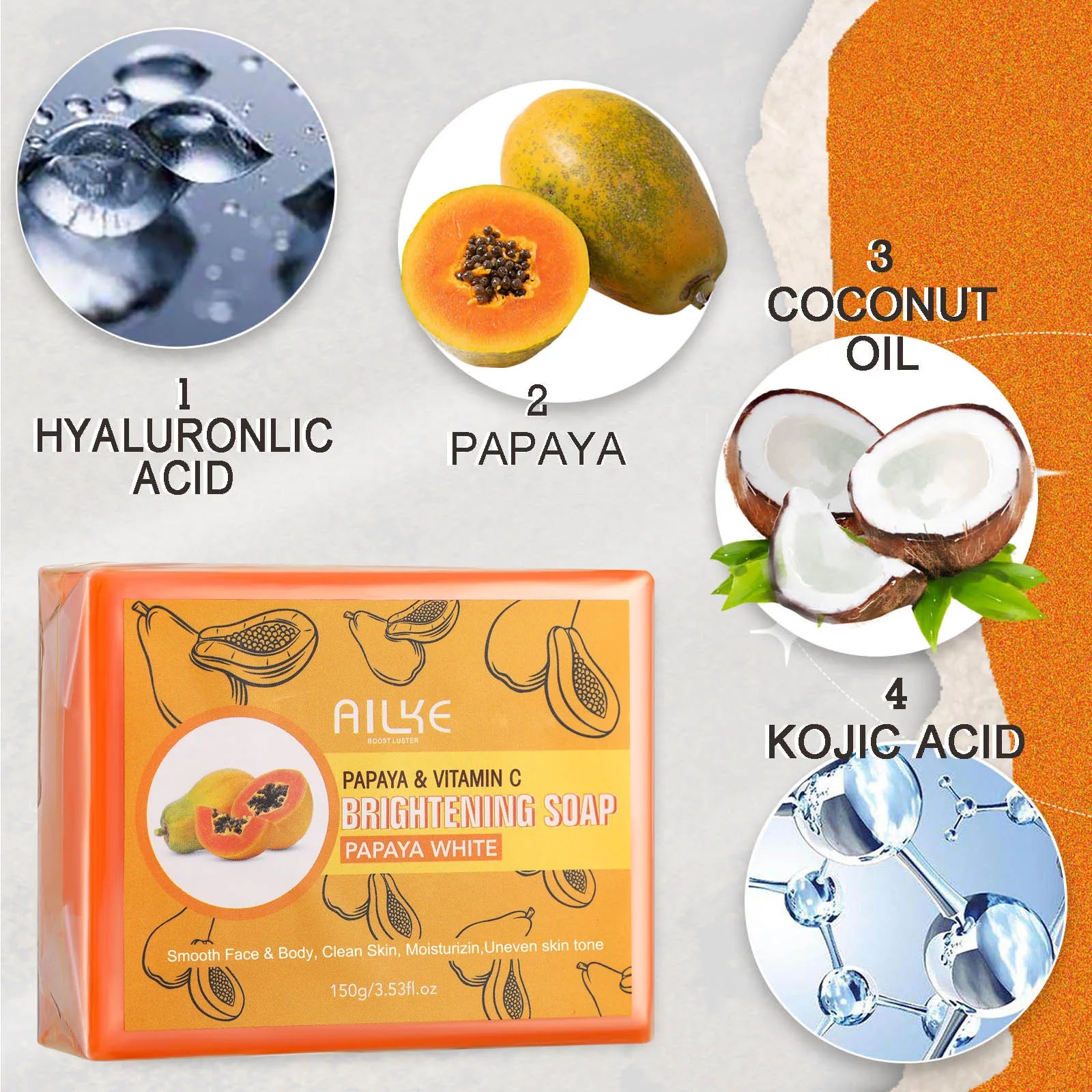 AILKE Papaya Cleansing Soap – Brightening-Look Face & Body Bar