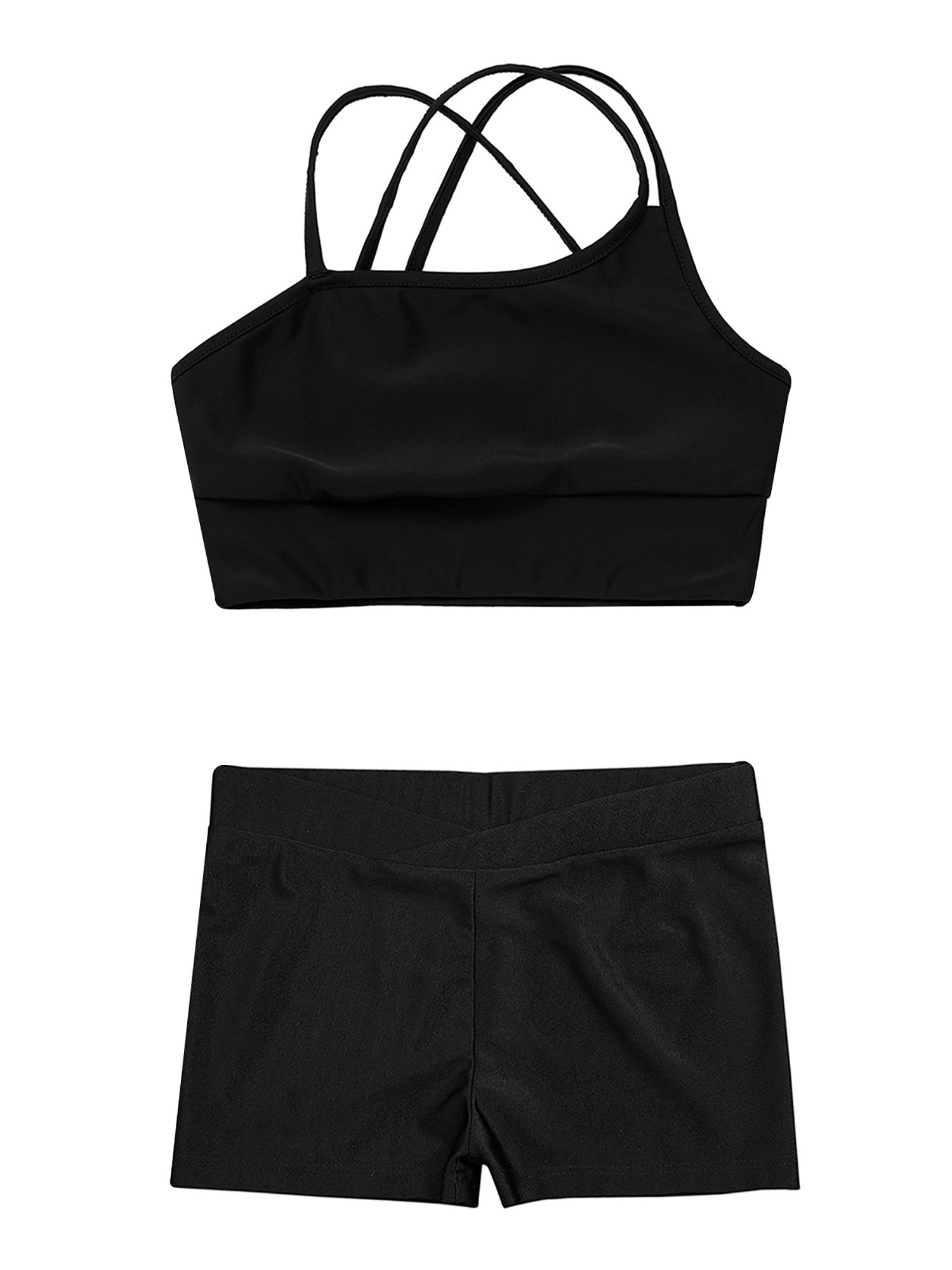 Girls Athletic Crop Top & Shorts Set - 2-Piece Activewear for Gymnastics, Dance & Workout (Ages 4-14)