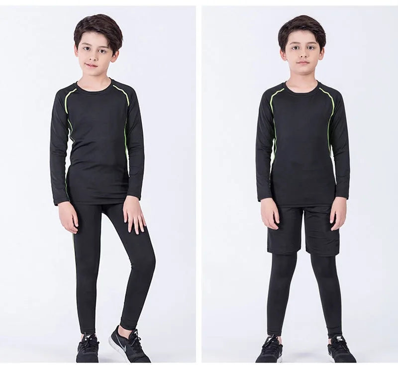 Boys Sports Compression Set - 2-Piece Athletic Base Layer for Basketball, Soccer & Training (Ages 7-13)