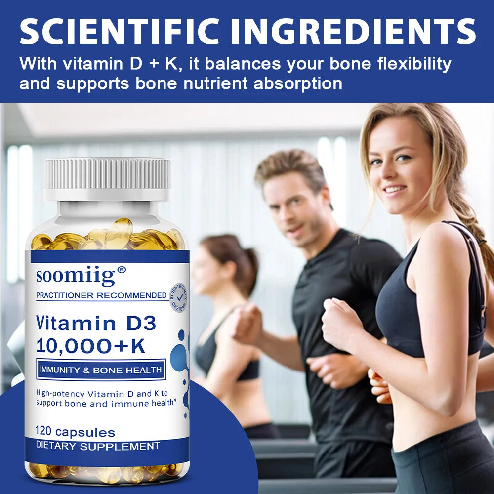 Vitamin D3 10000 IU + K2 Supplement - Maximum Strength for Bone, Heart & Immune Health (120 Capsules)