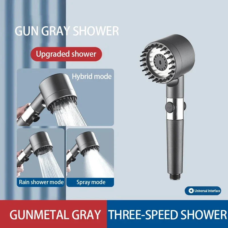 High Pressure Filter Shower Head - 3-Mode Adjustable Spray with Massage Brush & Rain Faucet