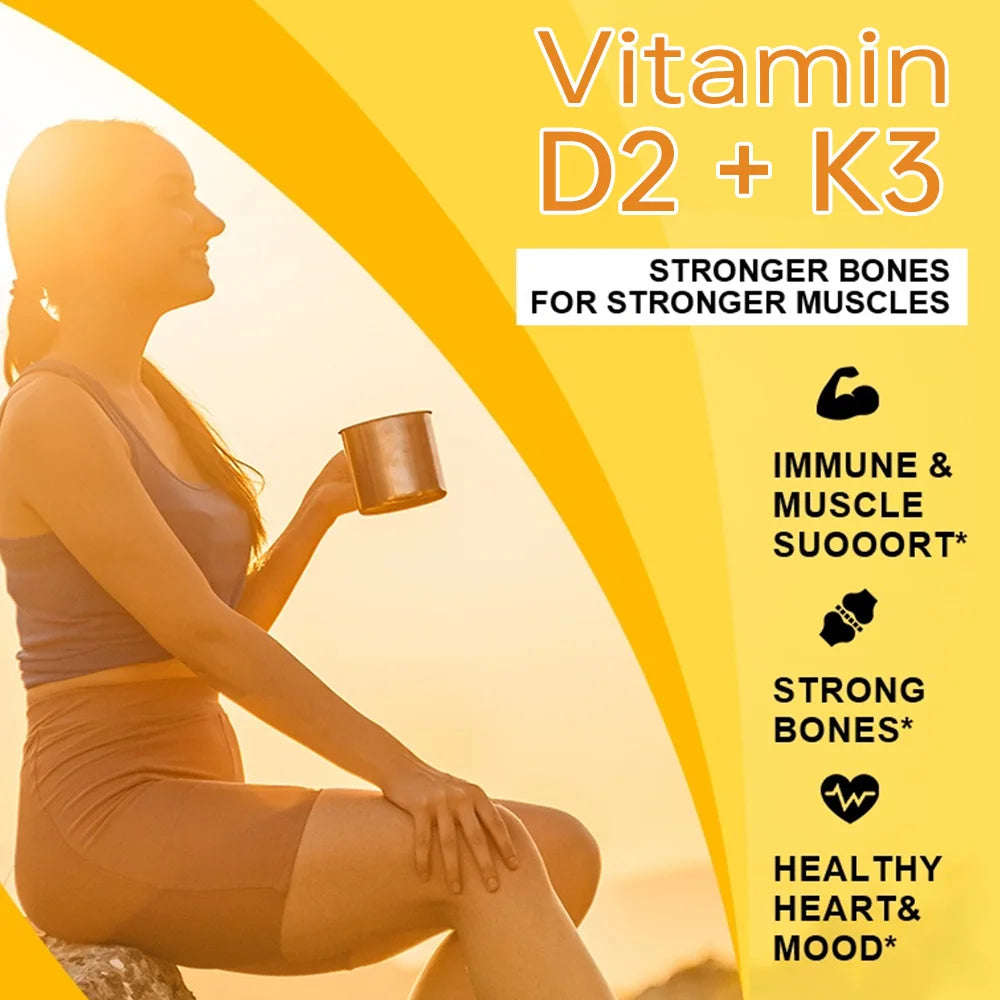 Vitamin D3 K2 Supplement - 5000 IU D3 + 50mcg K2 for Bone Health & Immune Support (120 Capsules)