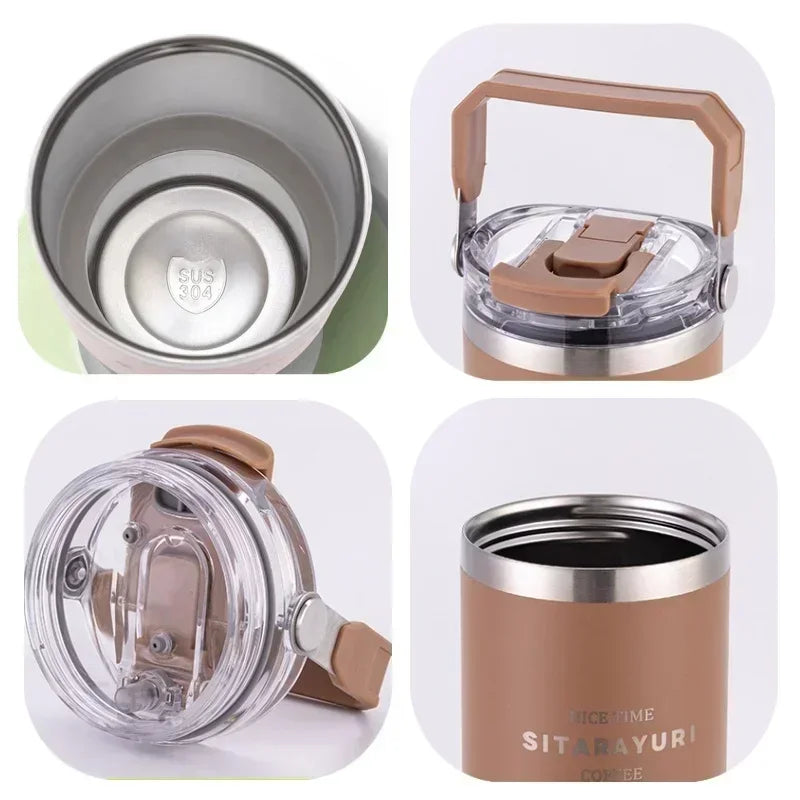 30oz Insulated Stainless Steel Tumbler with Straw & Handle | Travel Coffee Cup
