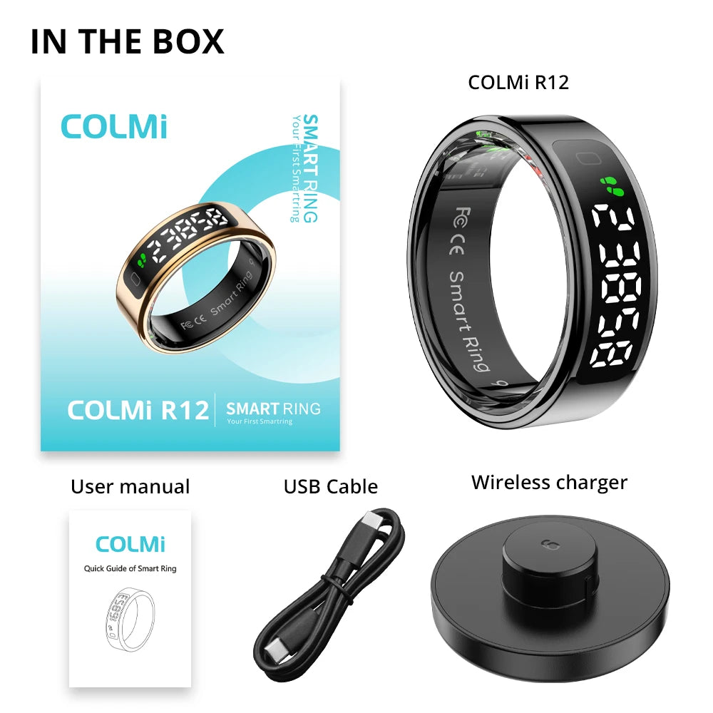 COLMI R12 Smart Ring - Health Tracking Ring with Display Screen & Wireless Charging