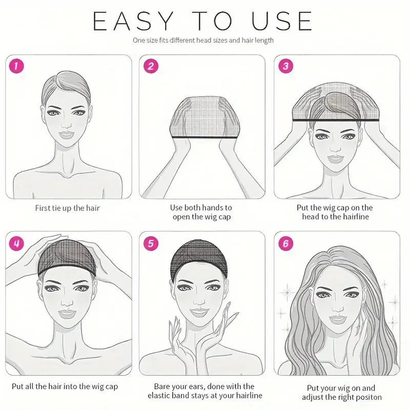 Wig Cap 2-Pack - Elastic Nylon Stocking Hair Nets in Black & Beige