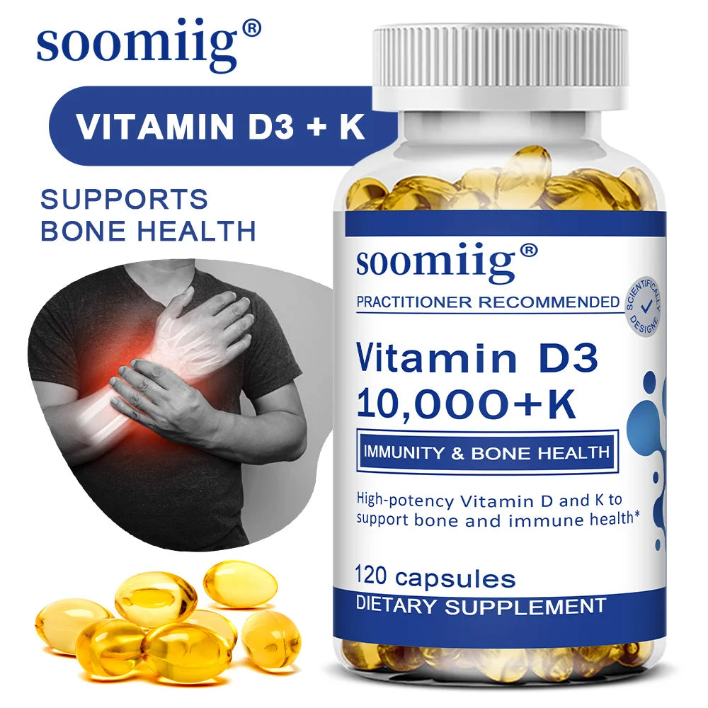 Vitamin D3 10000 IU + K2 Supplement - Maximum Strength for Bone, Heart & Immune Health (120 Capsules)