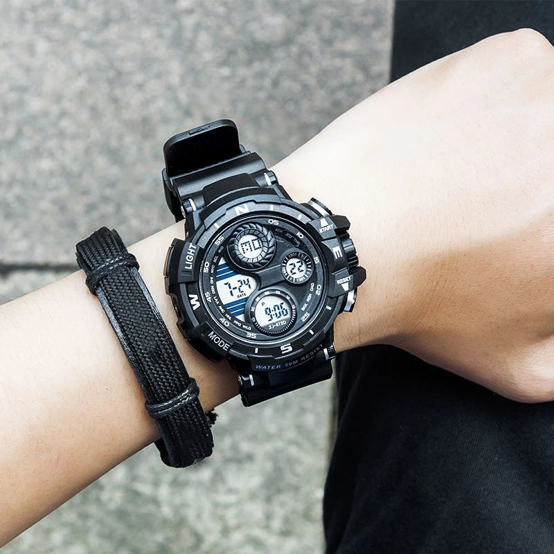 Men's Digital Sports Watch - LED Night Light Electronic Watch for Students & Teens