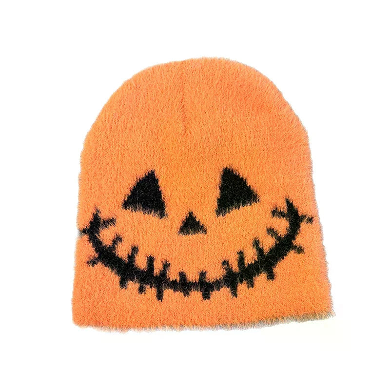Halloween Funny Expression Wool Knitted Beanie - Y2K Hip-Hop Winter Hat with Quirky Face Design