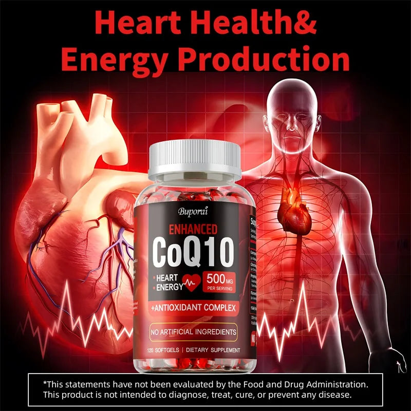 CoQ10 500mg High Potency Supplement - Heart Health, Energy & Anti-Aging Support with Bergamot (120 Capsules)