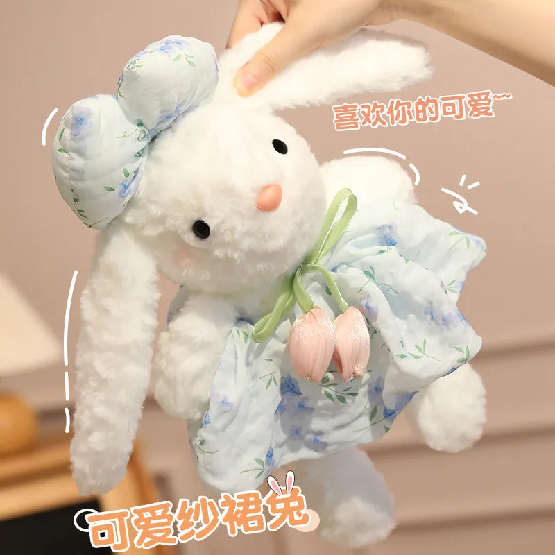 Lovely Rabbit Plush Toy Colorful Soft Cute Chiffon Bunny Dress Doll Appease Sleep Doll Birthday Gift