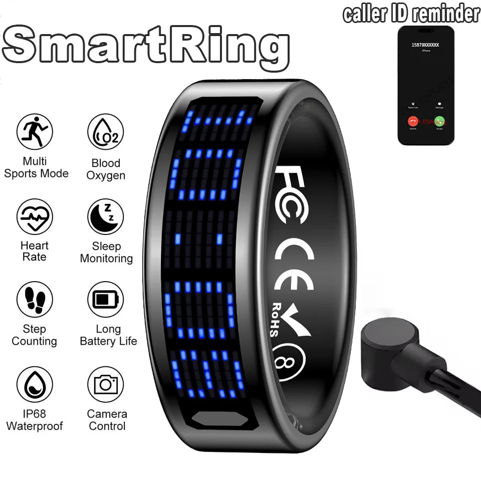 Smart Ring 2026 New Men Women IP68 WaterProof LED Display Screen Multi-Sport Mode Heart Rate Sleep Oxygen Monitoring Smartring