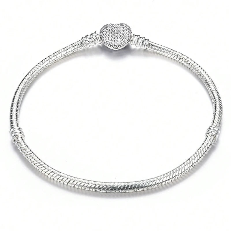 925 Sterling Silver Heart Charm Bracelet with Zircon Stones