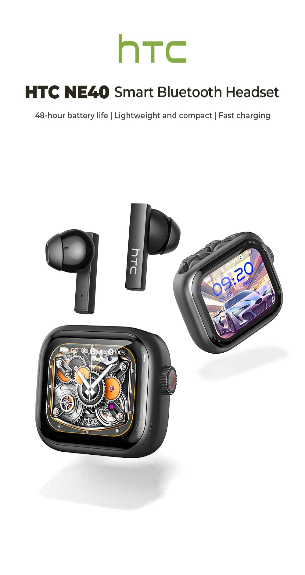 HTC Bluetooth Earphones with AI Translator & HD Subtitles - TWS Sports Wireless