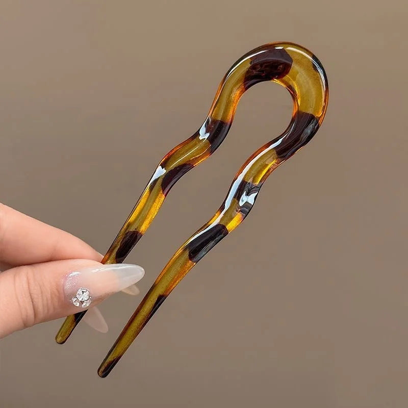 U-Shaped Hair Fork – Tortoiseshell Acrylic Hairpin for Women | All Seasons