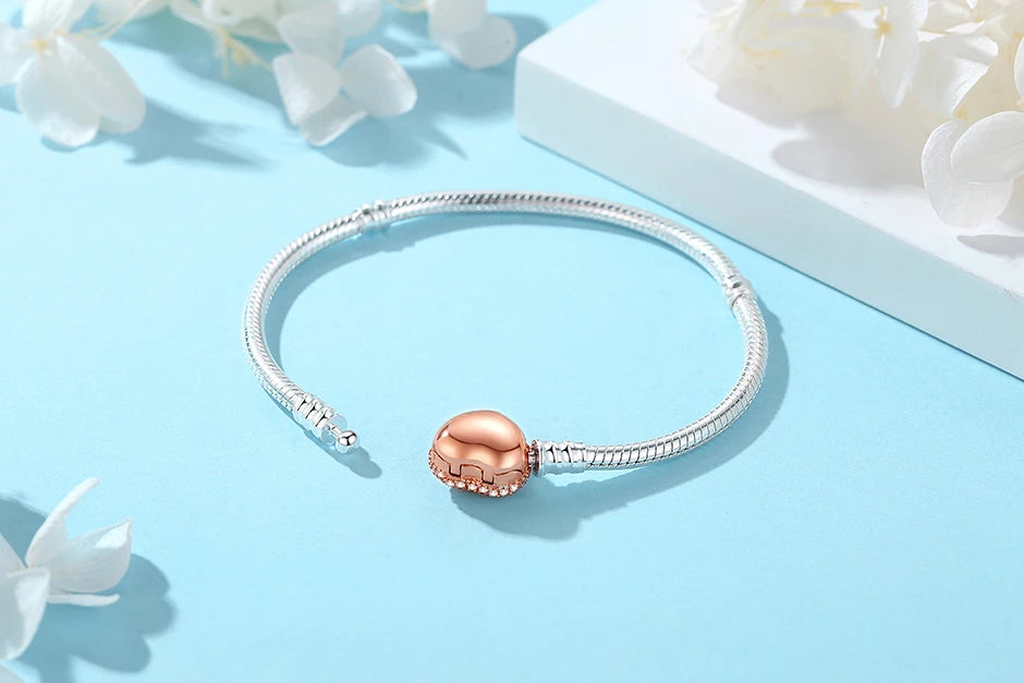 925 Sterling Silver Snake Chain Bracelet with Heart Charm Beads